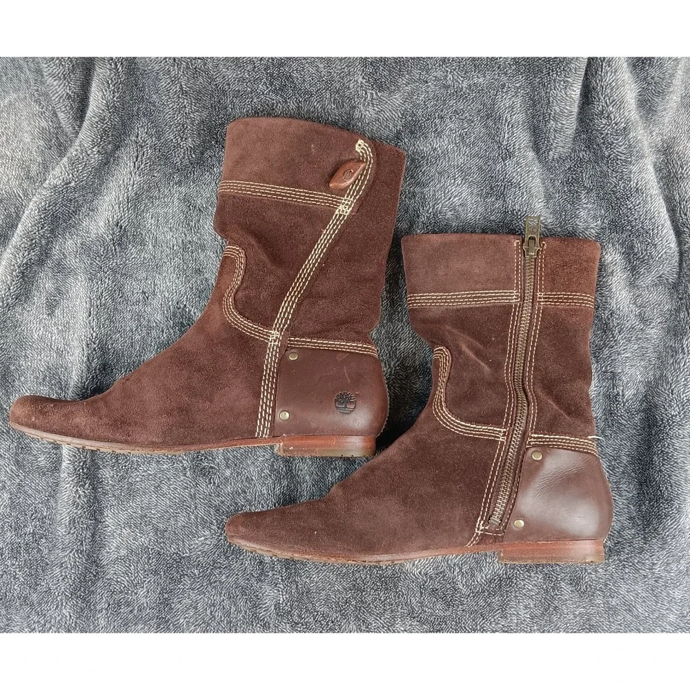 Timberland Women's Brown Suede Leather Zip Ankle Boots‎ Size 6M